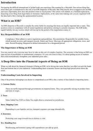A Deep Dive into the Financial Aspects of Being an IOR