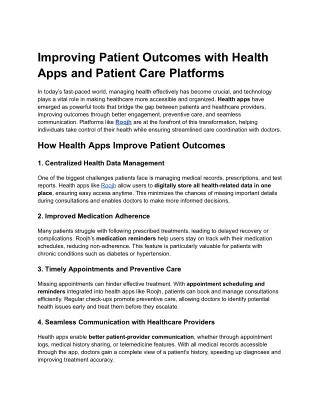Improving Patient Outcomes with Health Apps and Patient Care Platforms