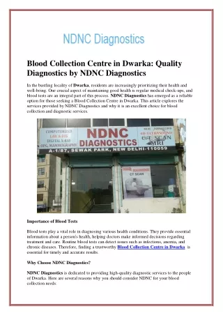 Blood Collection Centre in Dwarka: Quality Diagnostics by NDNC Diagnostics