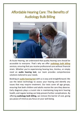 Affordable Hearing Care The Benefits of Audiology Bulk Billing