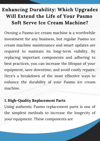 Enhancing Durability Which Upgrades Will Extend the Life of Your Pasmo  Soft Serve Ice Cream Machine