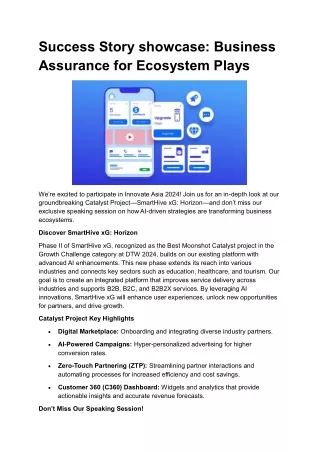 Success Story showcase Business Assurance for Ecosystem Plays