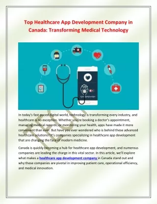 Top Healthcare App Development Company in Canada Transforming Medical Technology