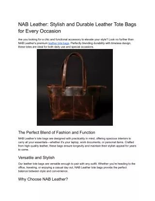 NAB Leather_ Stylish and Durable Leather Tote Bags for Every Occasion