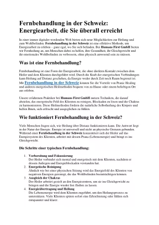 Fernbehandlung in der Schweiz: Energiearbeit, die Sie überall erreicht