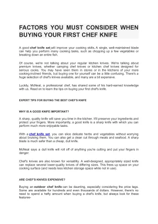 FACTORS YOU MUST CONSIDER WHEN BUYING YOUR FIRST CHEF KNIFE