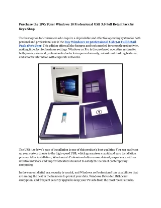Purchase the 1PC_1User Windows 10 Professional USB 3.0 Full Retail Pack by Keys-Shop