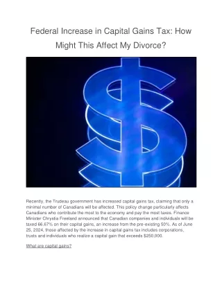 Federal Increase in Capital Gains Tax: How Might This Affect My Divorce?