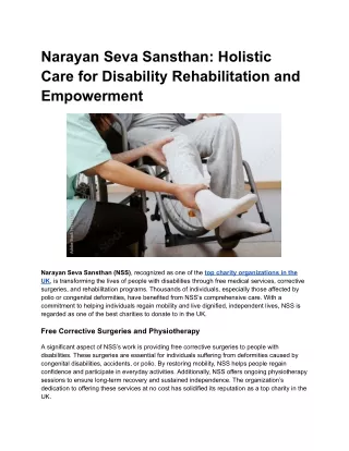 Narayan Seva Sansthan_ Holistic Care for Disability Rehabilitation and Empowerment