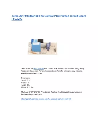 Turbo Air P0143A0100 Fan Control PCB Printed Circuit Board _ PartsFe