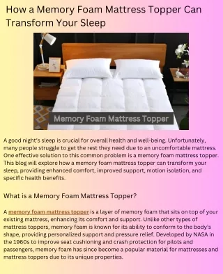 How a Memory Foam Mattress Topper Can Transform Your Sleep