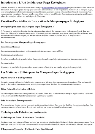 “Création d’un Atelier de Fabrication de Marques-pages Écologiques”