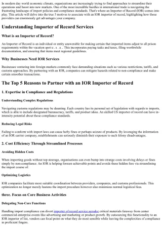 The Top five Reasons to Partner with an IOR Importer of Record