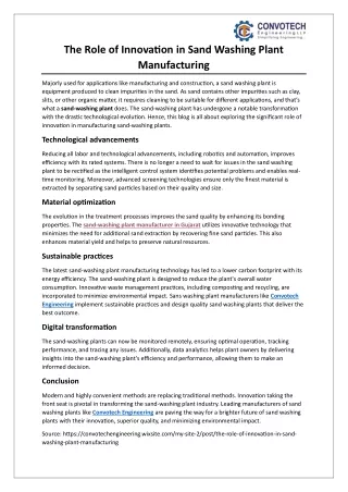 The Role of Innovation in Sand Washing Plant Manufacturing