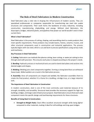 The Role of Steel Fabricators in Modern Construction