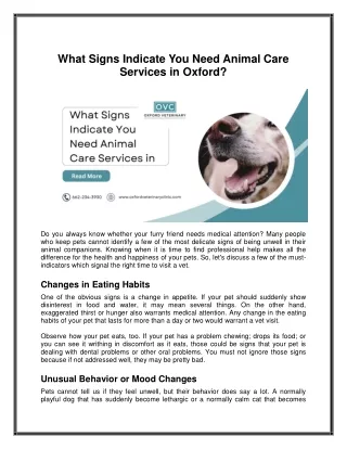 What Signs Indicate You Need Animal Care Services in Oxford