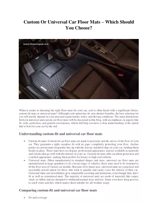 Custom Or Universal Car Floor Mats – Which Should You Choose?