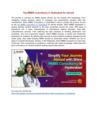 Top MBBS consultancy in Hyderabad for abroad