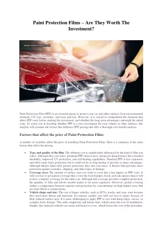 Paint Protection Films – Are They Worth The Investment?