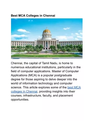 Best MCA Colleges in Chennai