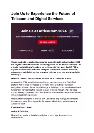 Join Us to Experience the Future of Telecom and Digital Services
