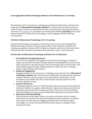 Leveraging Educational Technology Solutions to Revolutionize K-12 Learning