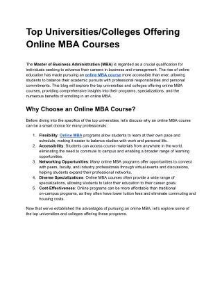 Top Universities_Colleges Offering Online MBA Courses