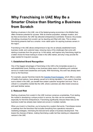 Why Franchising in UAE May Be a Smarter Choice than Starting a Business from Scratch