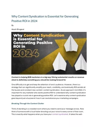 Why Content Syndication is Essential for Generating Positive ROI in 2024