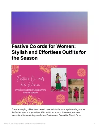 Festive Co ords for Women: Stylish and Effortless Outfits for the Season