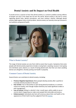 Dental Anxiety and Its Impact on Oral Health