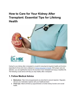 How to Care for Your Kidney After Transplant: Essential Tips for Lifelong Health