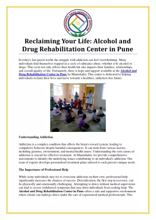 Compassionate Care at Pune’s Leading Alcohol and Drug Rehabilitation Center