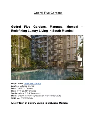 Godrej Five Gardens in Matunga, Mumbai | Buy 3 BHK Apartments