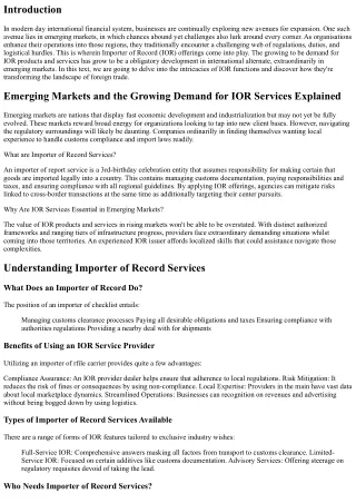 Emerging Markets and the Growing Demand for IOR Services Explained