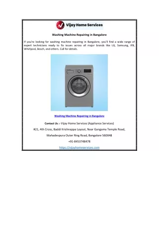 Washing Machine Repairing in Bangalore
