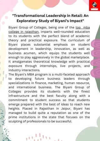 "Transformational Leadership in Retail: An Exploratory Study of Biyani's Impact"