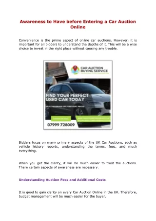 Awareness to Have before Entering a Car Auction Online