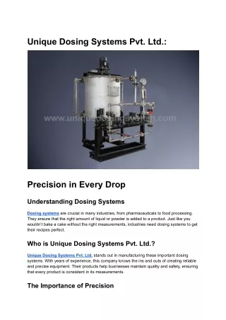 Unique dosing your Dosing system manufacturer