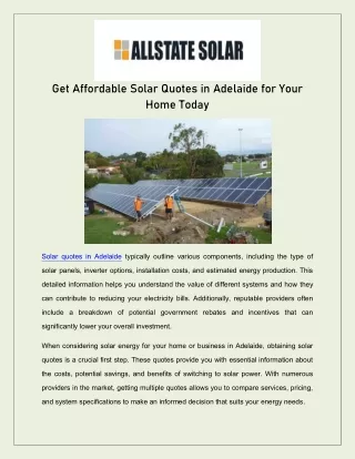 Get Affordable Solar Quotes in Adelaide for Your Home Today