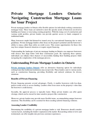 Private Mortgage Lenders Ontario - Navigating Construction Mortgage Loans for Your Project