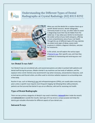 Understanding the Different Types of Dental Radiographs at Crystal Radiology.