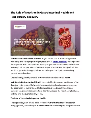 The Role of Nutrition in Gastrointestinal Health and Post-Surgery Recovery