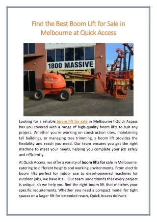 Find the Best Boom Lift for Sale in Melbourne at Quick Access