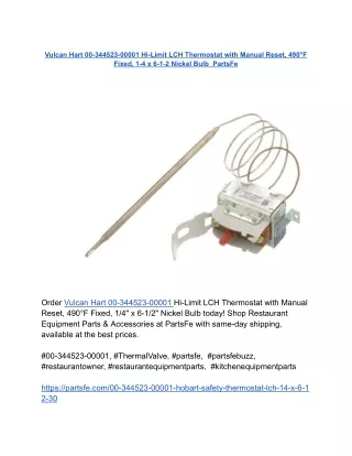 Vulcan Hart 00-344523-00001 Hi-Limit LCH Thermostat with Manual Reset, 490°F