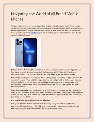 Navigating the World of All Brand Mobile Phones