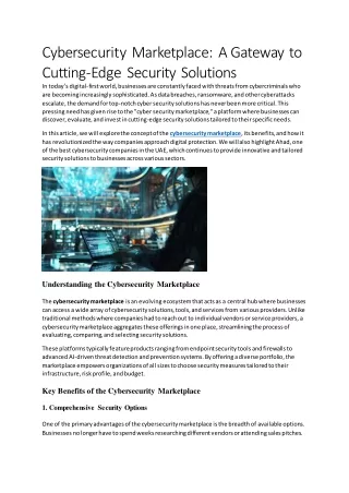 Cybersecurity Marketplace: A Gateway to Cutting-Edge Security Solutions