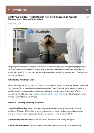 Identifying the Best Psychiatrist in New York Focused on Anxiety Disorders and Female Specialists
