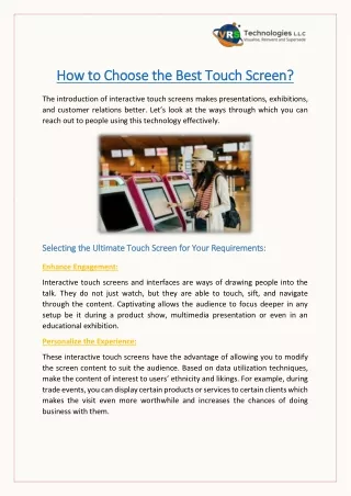 How to Choose the Best Touch Screen?