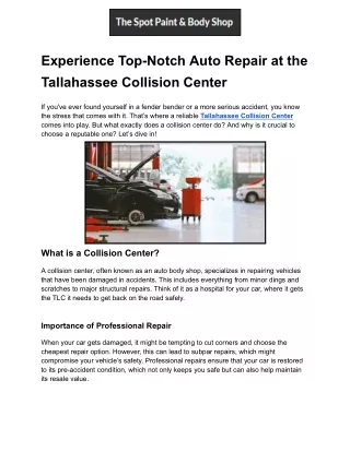 Experience Top-Notch Auto Repair at the Tallahassee Collision Center